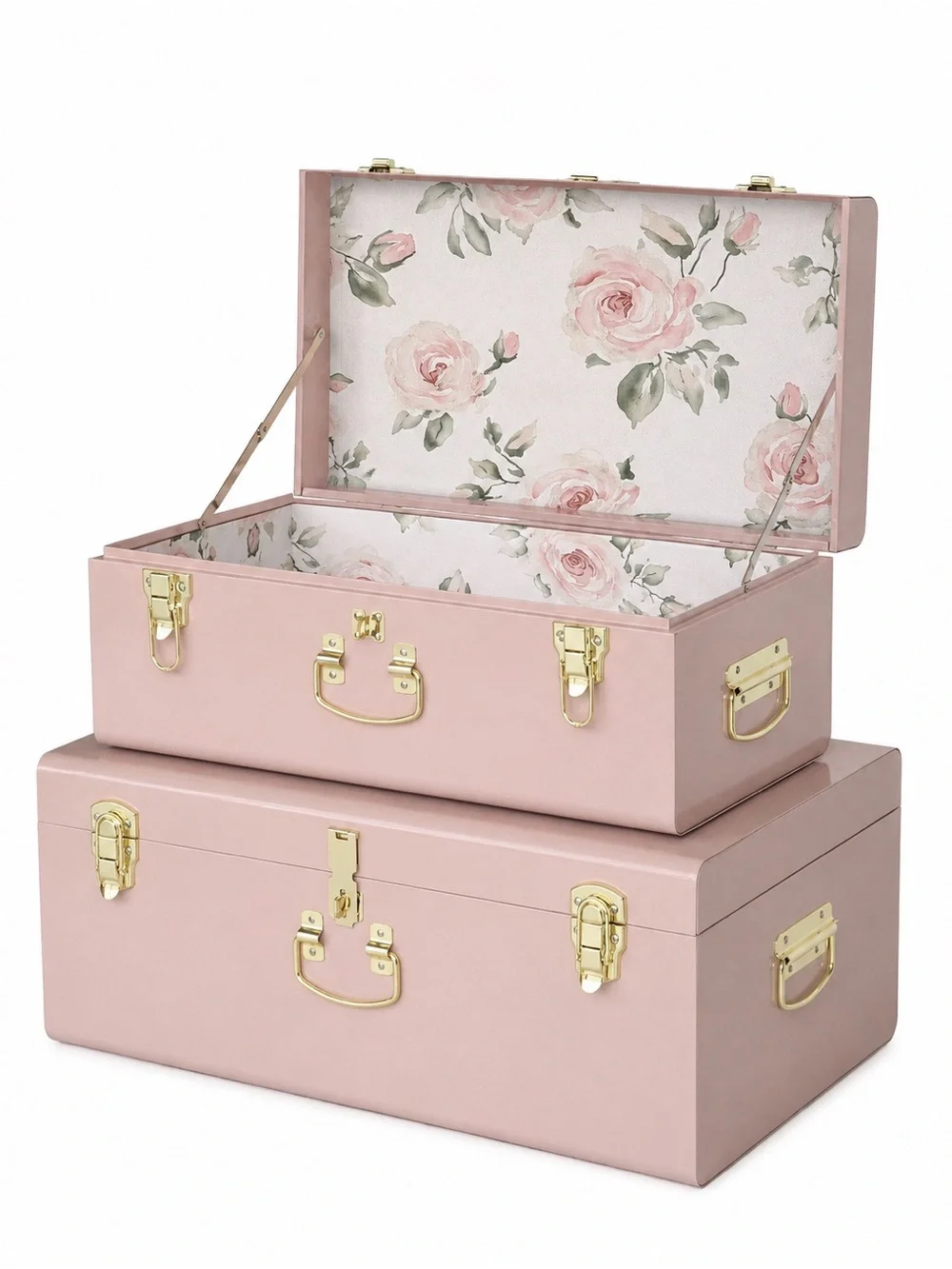 Pink Floral Metal Keepsake Trunk - Baby or Wedding